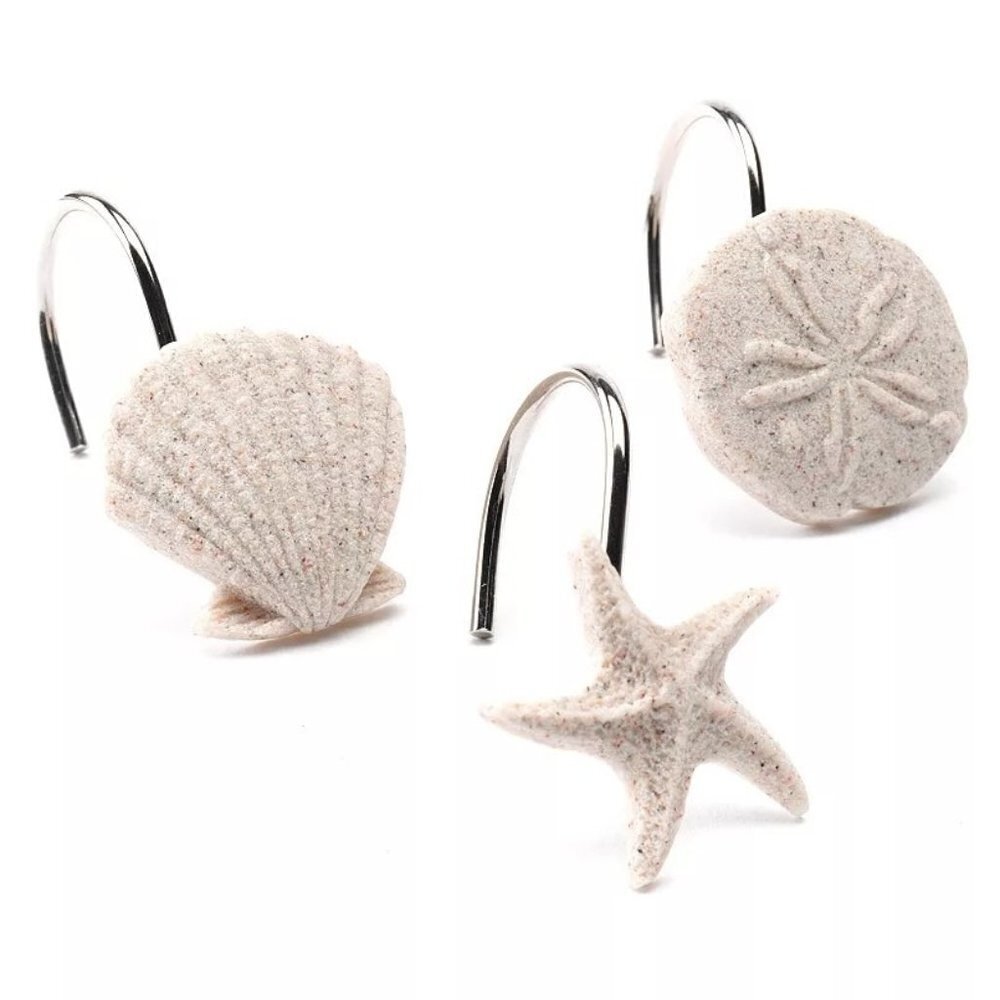 Sonoma Goods Cream Coastal Sand Dollar Sea Shell 12 pk Shower Curtain Hooks New